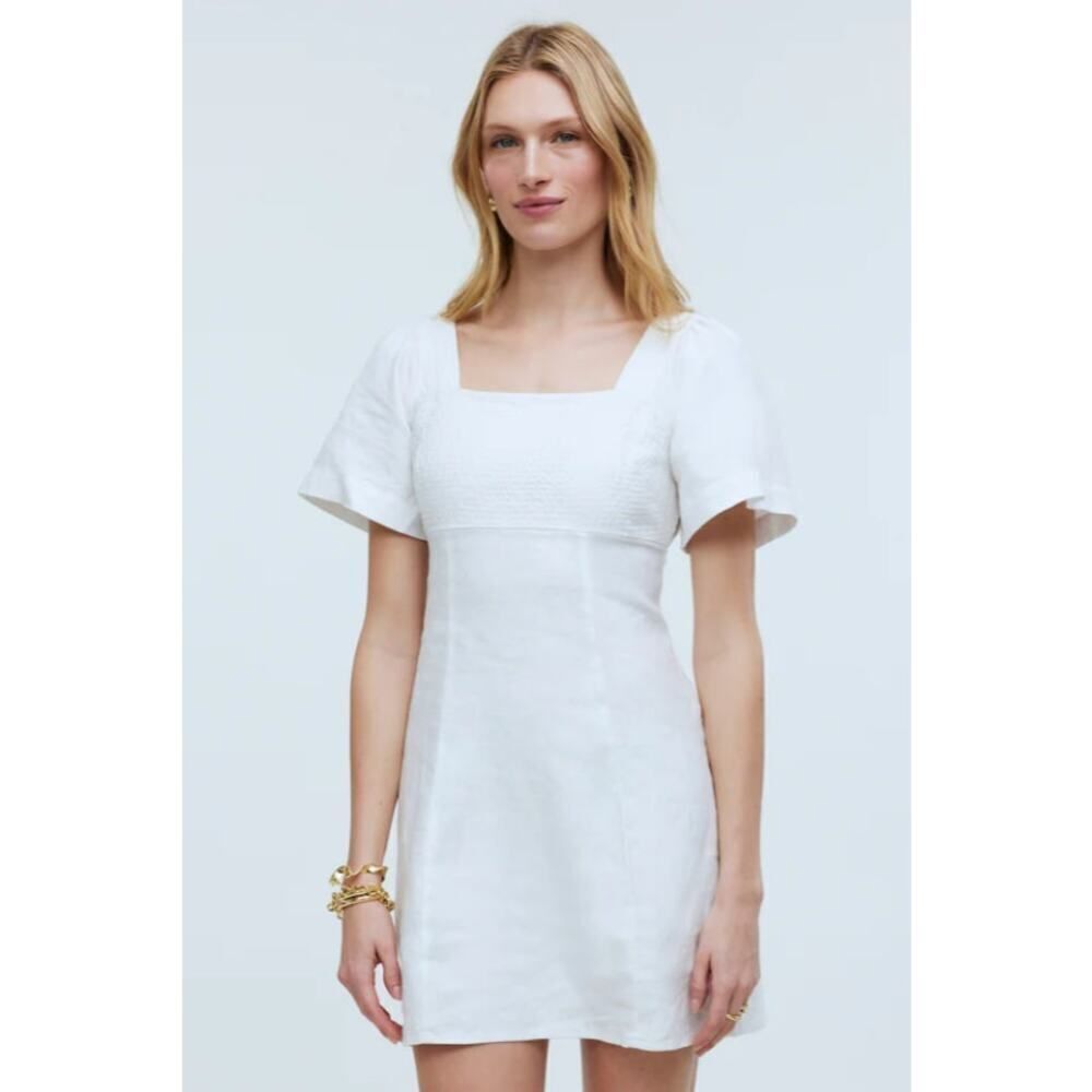 Madewell Alexi Minidress Women's Size 6 White Linen Blend Flutter Sleeve NWT